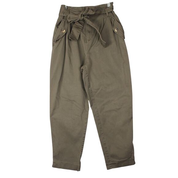 H&M Womens Belted Pants Green Size‎ 6 Taper Leg - Picture 1 of 3